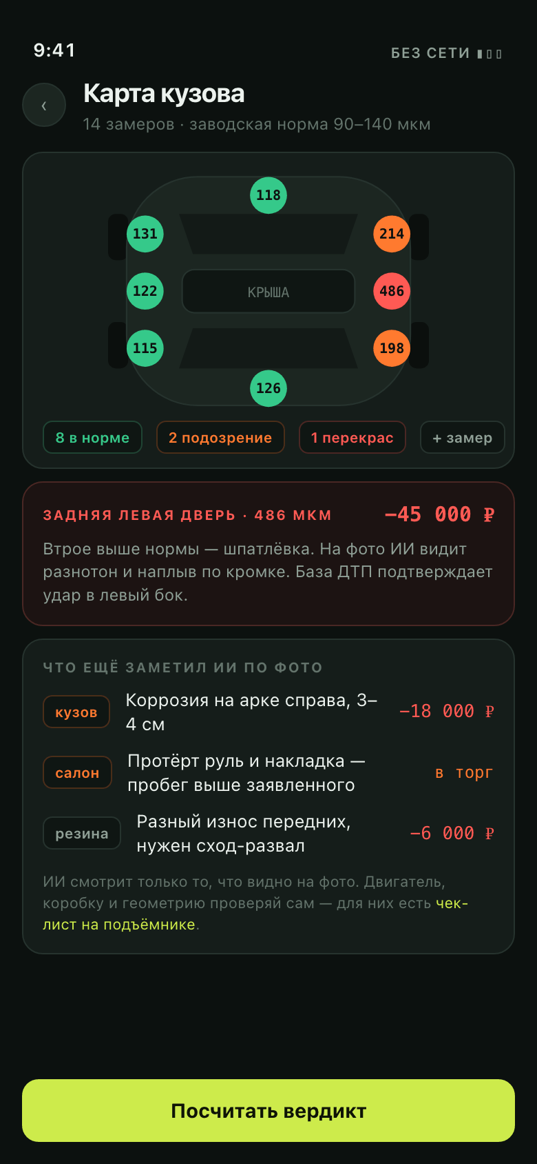 «Перекуп» — карта кузова в чек-листе осмотра